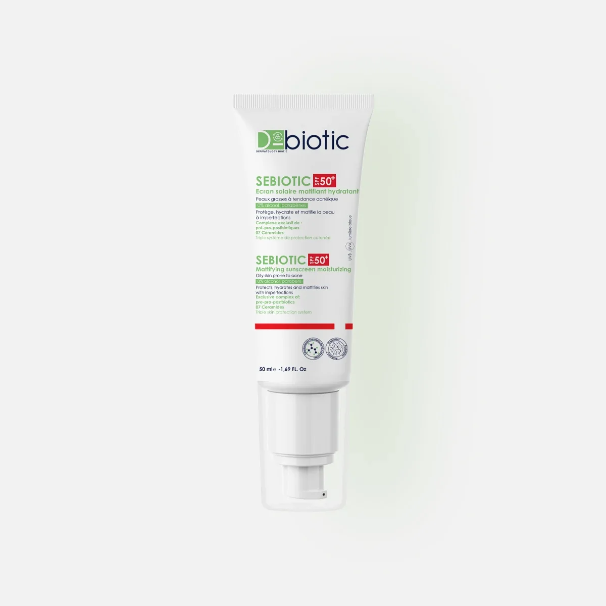D-biotic Sebiotic Ecran solaire matifiant hydratant SPF 50+